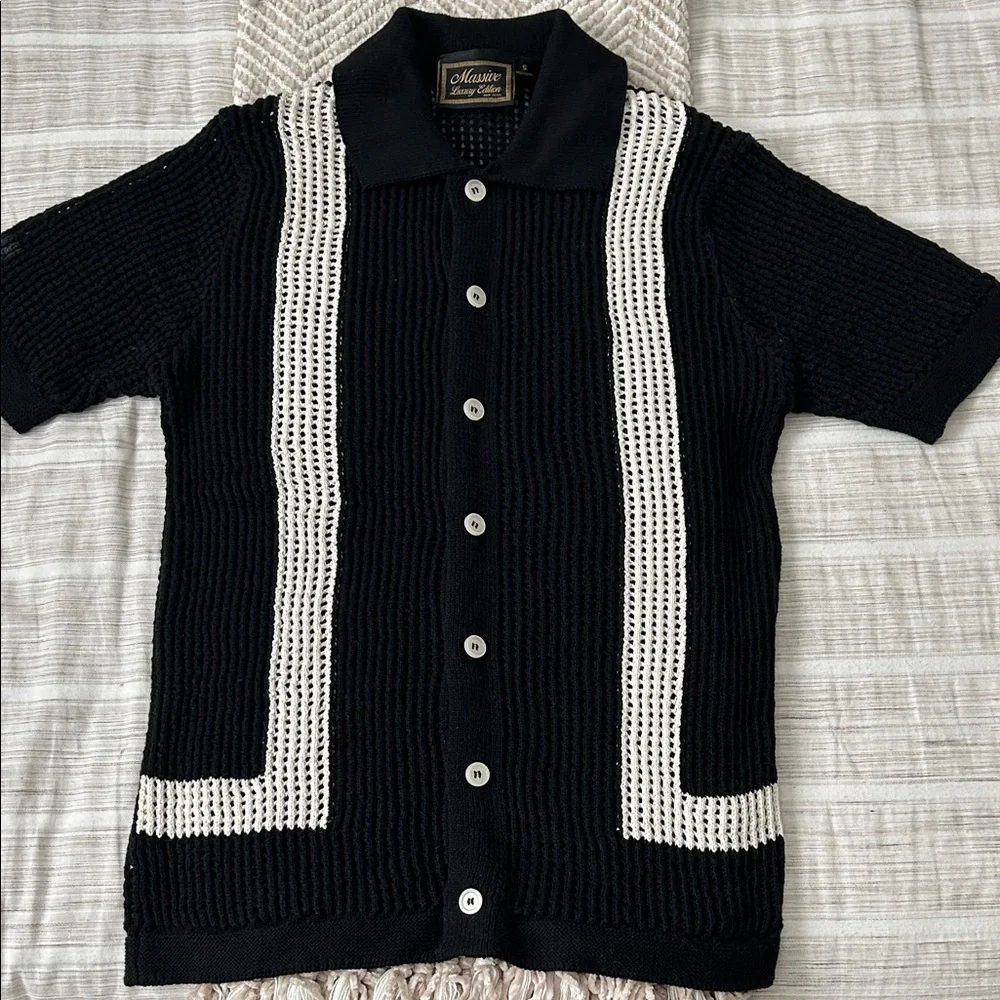 Madison Black and White Men's s/s loose weave Cardigan